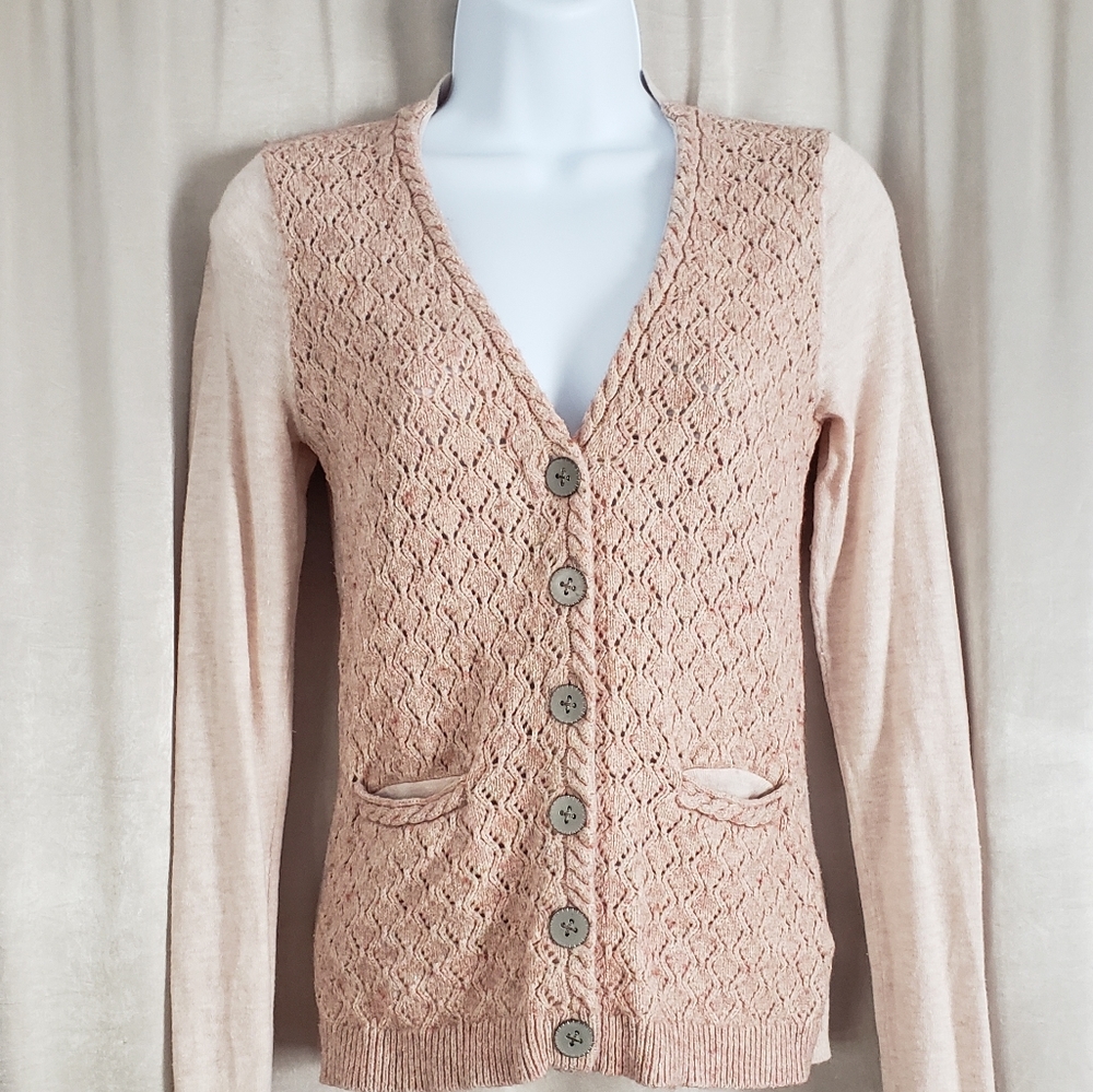 NWOT Anthropologie Moth pink cable knit cotton wool blend cardigan Womens Small - Picture 6 of 7